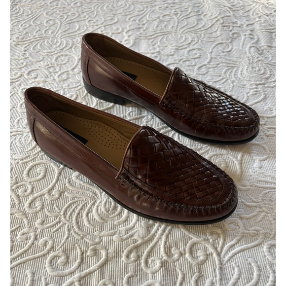 Men's Georgio Brutini Brown Leather Weave Slip On Dress Loafers Shoes Size 13D. - Picture 1 of 8